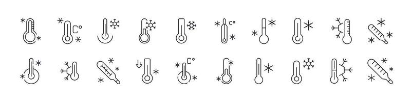 Bundle of Thermometer and Snow Related Line Icons. Outline Signs for Graphic and Web Design, Apps, Adverts, Various Cards vector
