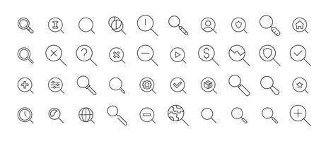 Magnifying Glass Line Icon Bundle. Outline Signs for Graphic and Web Design, Apps, Adverts, Various Cards vector