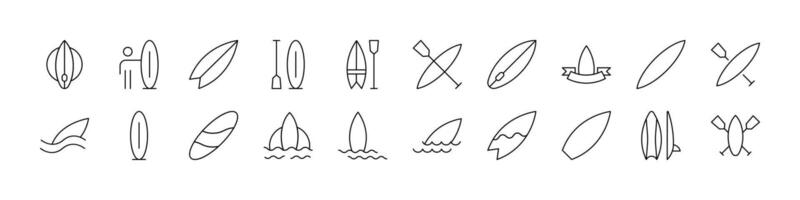 Surfing Board Simple Isolated Line Icons Collection. Editable Stroke. Perfect for Web Sites, Books, Cards, Apps vector