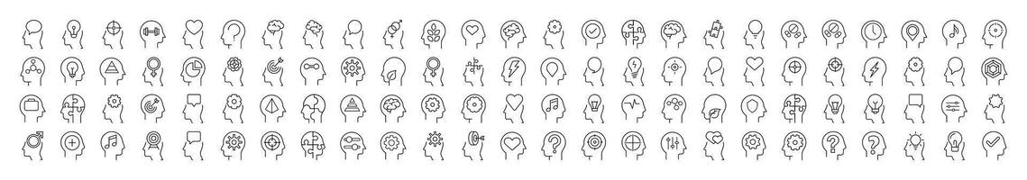 Set of Various Items in Head Related Line Icons. Outline Signs for Graphic and Web Design, Apps, Adverts, Various Cards vector