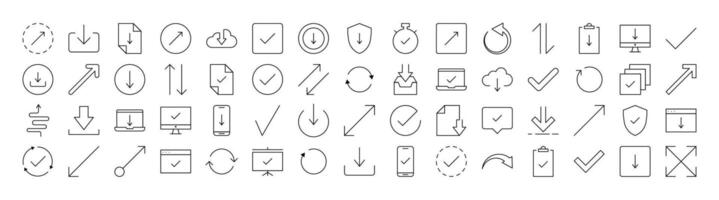 Set of Round Arrow, Direction, Arrow Up, Arrow Down Related Line Icons. Outline Signs for Graphic and Web Design, Apps, Adverts, Various Cards vector