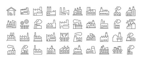 Factory Thin Line Icon Set. Outline Signs for Graphic and Web Design, Apps, Adverts, Various Cards vector