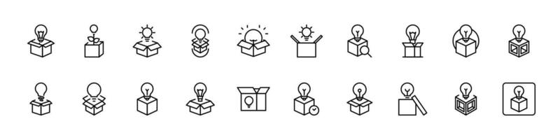 Light Bulb in Box Line Icon Pack. Outline Signs for Graphic and Web Design, Apps, Adverts, Various Cards vector