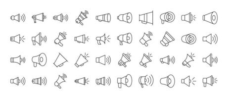 Loud Speaker Line Icon Set. Outline Signs for Graphic and Web Design, Apps, Adverts, Various Cards vector