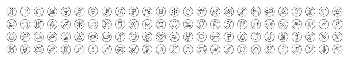 Set of Forbidden Related Line Icons. Outline Signs for Graphic and Web Design, Apps, Adverts, Various Cards vector