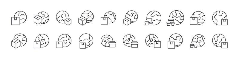 Global Delivery Line Icon Pack. Outline Signs for Graphic and Web Design, Apps, Adverts, Various Cards vector