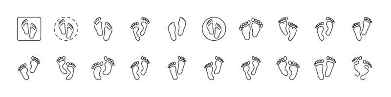 Collection of Footprint Related Line Icons. Outline Signs for Graphic and Web Design, Apps, Adverts, Various Cards vector