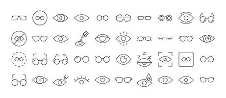Eye and Glasses Bundle of Related Line Icons. Outline Signs for Graphic and Web Design, Apps, Adverts, Various Cards vector