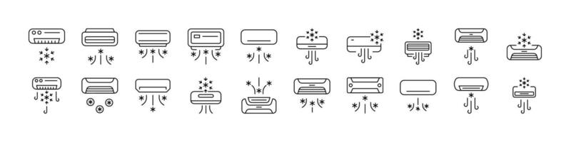 Cooling Air Conditioner Line Icon Bundle. Outline Signs for Graphic and Web Design, Apps, Adverts, Various Cards vector
