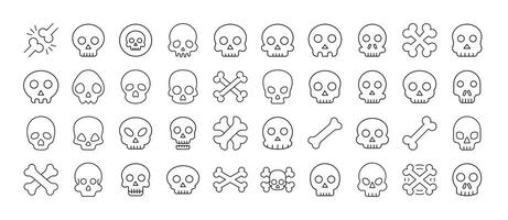 Skull Line Icon Collection. Outline Signs for Graphic and Web Design, Apps, Adverts, Various Cards vector