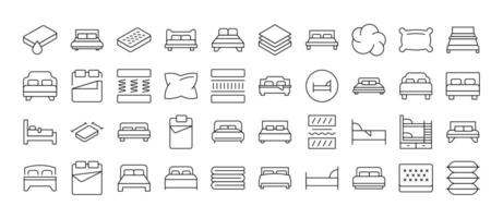 Bed and Mattress Set of Thin Icons. Editable Stroke. Perfect for Web Sites, Books, Cards, Apps vector