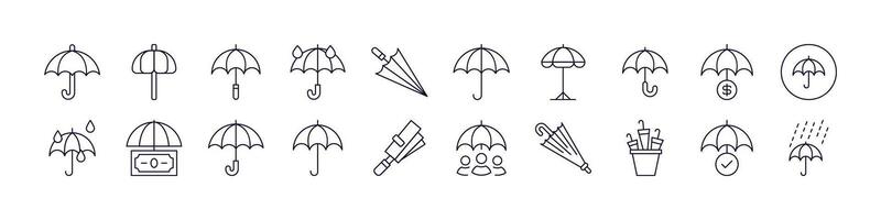 Bundle of Umbrella Thin Icons. Editable Stroke. Perfect for Web Sites, Books, Cards, Apps vector