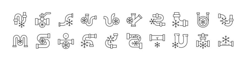 Frozen Pipes Bundle of Related Line Icons. Outline Signs for Graphic and Web Design, Apps, Adverts, Various Cards vector