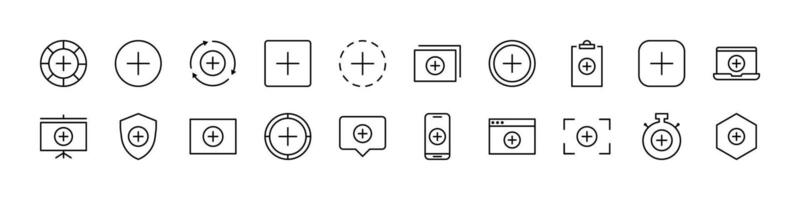 Plus or Add Related Line Icons for Web Sites, Books, Cards, Apps. Editable Stroke. Perfect for Web Sites, Books, Cards, Apps vector