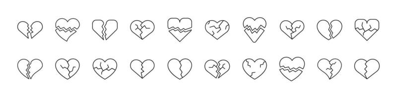 Collection of Broken Heart Related Line Icons. Outline Signs for Graphic and Web Design, Apps, Adverts, Various Cards vector