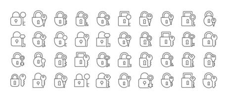 Lock and Key Line Icon Bundle. Outline Signs for Graphic and Web Design, Apps, Adverts, Various Cards vector