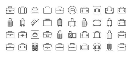 Collection of Line Icons of Suitcase, Briefcase, Baggage, Luggage. Minimalistic Linear Pictogram for Web and Graphic Design, Apps, Banners, Social Network and Cards vector