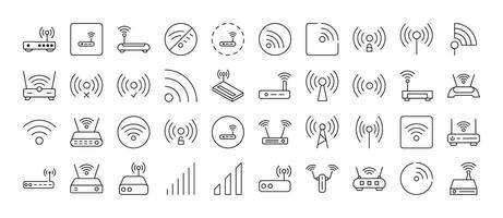 Pack of WiFi and Router Related Line Icons. Outline Signs for Graphic and Web Design, Apps, Adverts, Various Cards vector