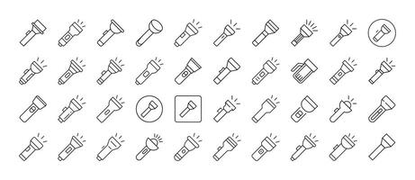 Collection of Camping Flashlight Related Line Icons. Outline Signs for Graphic and Web Design, Apps, Adverts, Various Cards vector