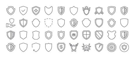 Collection of Shield and Insurance Related Line Icons. Outline Signs for Graphic and Web Design, Apps, Adverts, Various Cards vector