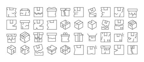 Collection of Broken Box Related Line Icons. Outline Signs for Graphic and Web Design, Apps, Adverts, Various Cards vector