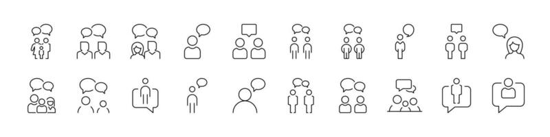 People and Speech Bubble Line Icon Set. Outline Signs for Graphic and Web Design, Apps, Adverts, Various Cards vector
