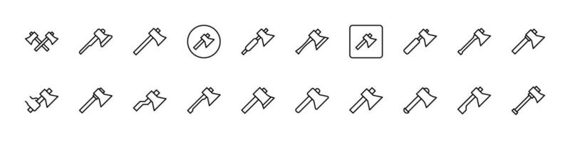 Set of Line Icons of Axe. Minimalistic Linear Pictogram for Web and Graphic Design, Apps, Banners, Social Network and Cards vector