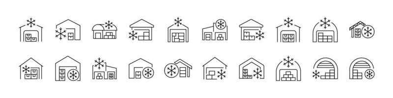 Freezer Warehouse Line Icon Collection. Outline Signs for Graphic and Web Design, Apps, Adverts, Various Cards vector