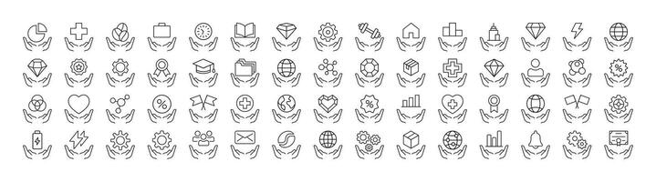 Time, Gem, Health etc over Open Hand Modern Outline Style Icons for Design, Cards, Apps, Social Networks vector