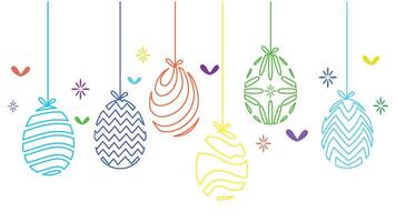 Happy easter day. Colorful hanging easter eggs with various modern line patterns and decoration vector
