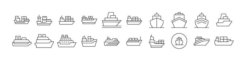 Passenger, Cargo and Cruise Simple Isolated Line Icons Collection. Editable Stroke. Perfect for Web Sites, Books, Cards, Apps vector