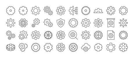Gear and Cogwheel Thin Line Icon Set. Outline Signs for Graphic and Web Design, Apps, Adverts, Various Cards vector