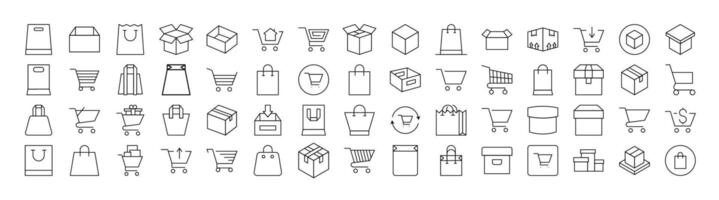 Bundle of Shopping Bags Related Line Icons. Outline Signs for Graphic and Web Design, Apps, Adverts, Various Cards vector