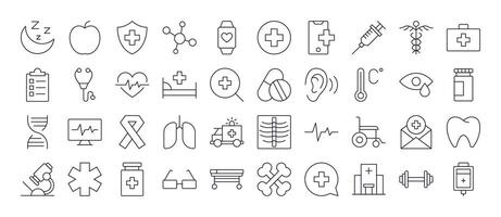 Medical Cross, Heart, Bones, Health Care Line Icon Set. Minimalistic Linear Pictogram for Web and Graphic Design, Apps, Banners, Social Network and Cards vector
