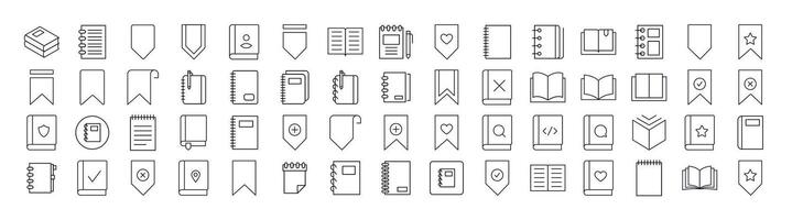 Book, Bookmark, Diary Thin Line Icon Set. Outline Signs for Graphic and Web Design, Apps, Adverts, Various Cards vector