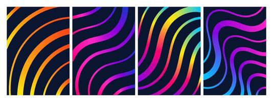 Colorful gradient waves dark background, neon curved lines with bright transitions. patterns for modern designs and digital art, posters, cards vector