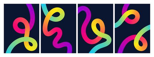 Abstract gradient visuals with 3D curved color lines dynamic posters and contemporary print designs vector