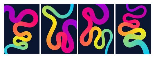 Gradient abstract backgrounds with 3D colorful lines stylish posters and dynamic compositions for postcards and prints vector