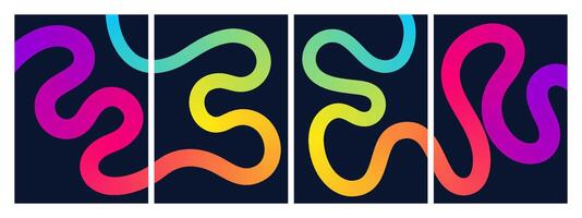 Colorful gradient abstract backgrounds with smooth 3D lines artistic compositions for stylish prints and postcards vector
