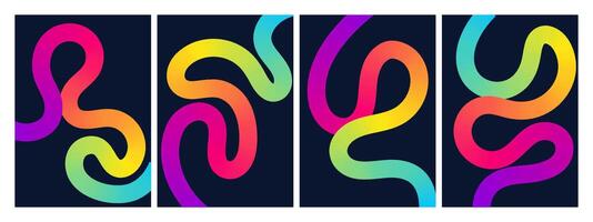 Gradient abstract designs with 3D flowing color lines creative posters and vivid compositions for prints vector