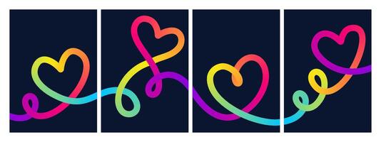 Gradient abstract backgrounds with 3D heart shaped colorful lines modern posters and playful compositions for postcards and prints vector