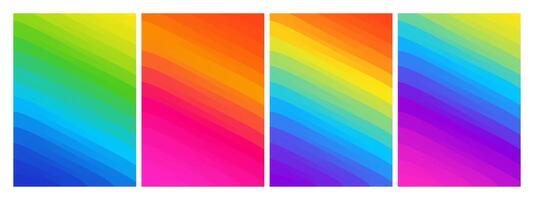 Colorful abstract gradient backgrounds with smooth diagonal lines and vivid rainbow compositions for trendy prints and digital designs vector