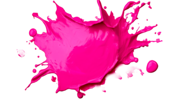 Vivid pink paint splash with dynamic splatter effect, cut out transparent png