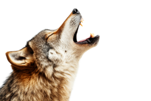 Howling grey wolf showing teeth, mouth open, cut out transparent png