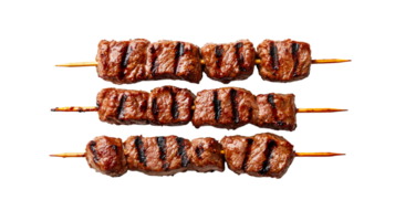 Grilled beef skewers, delicious and appetizing presentation, cut out transparent png
