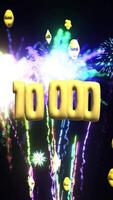 vertical ten thousand number 10 000 3d animation background with fireworks video