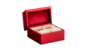 Diamond earrings in red box, present, flower shape, jewelry, cut out transparent png