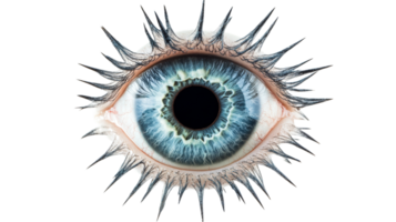 Surreal eye with spiky lashes, anatomical details, abstract look, cut out transparent png