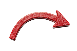 Turn right red arrow, textured pattern, curve pointing ,cut out transparent png