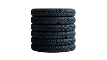 Stack of car tires with a tread pattern, cut out transparent png